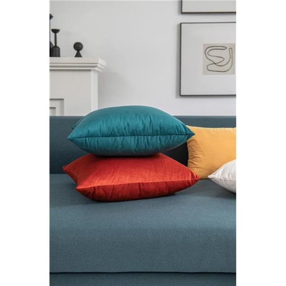 Throw Pillow Cases 18x18 Teal: 2 Pack Cozy Soft Velvet Square Decorative Covers - Picture 5 of 6